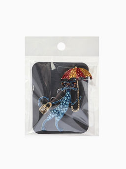 Брошь «Кошка» с зонтом, цветная в золоте