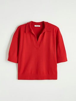 Polo Yaka Oversize Kad?n Triko Kazak