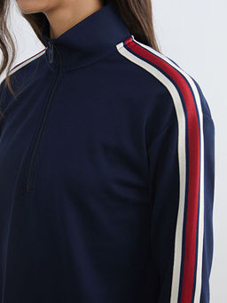 Dik Yaka ?erit Detayl? Kad?n Fermuarl? Sweatshirt