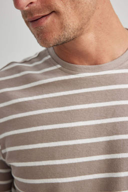 Полосатая футболка с коротким рукавом стандартного кроя с круглым вырезом - Defacto фото 4