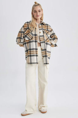 Фланелевая туника с длинными рукавами и воротником-рубашкой оверсайз - Defacto фото 2