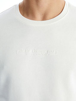 Bisiklet Yaka Bask?l? Erkek Kal?n Sweatshirt