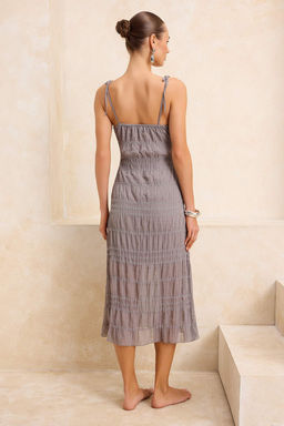 Kahverengi Dokuma Baglama Detayl? Plaj Elbisesi TBESS26EL00012