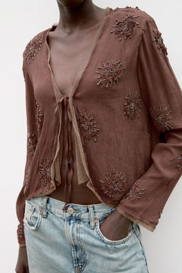 SHORT BEADED JACKET WITH EMBROIDERY - Zara фото 3