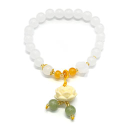 Браслет с подвеской Лотос шарик 8мм цв.белый, 17см