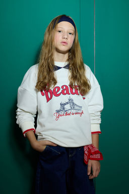 Relax Fit Polo Yaka Bask_l_ Sweatshirt K_z _ocuk