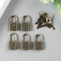 Цена за 2 шт. Замочек с ключиком для шкатулки, металл, набор 5 шт., бронза, 3.1×1.7 см