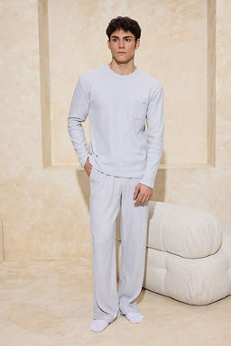 Gri Regular Fit Cepli Etiket Detayl_ Yumu_ak Tu_eli Kal_n _rme Pijama Tak_m_ TMNAW26PT00000 - Trendyolmilla фото 2