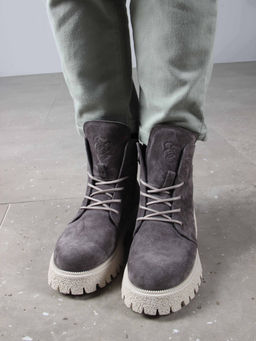 Ботинки 228.V.1541be. Серый замок замша/Байка