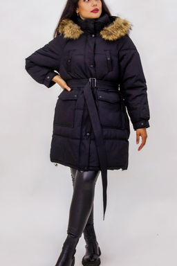 Зимняя куртка на поясе с натуральным мехом арт. 23226