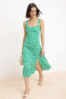 Yesil Cicekli Ask?l? Midi Dokuma Elbise TWOSS26EL00554 - Trendyolmilla фото 2