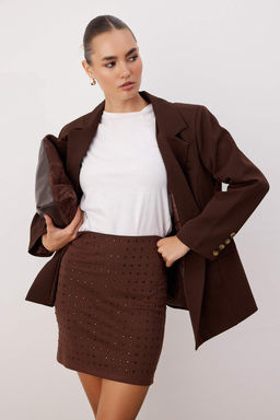 Kahverengi Tas Detayl? Mini/K?sa Interlok Orme Etek TWOAW26ET00089 - Trendyolmilla фото 2