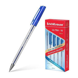 Цена за 2 шт. Ручка шариковая ErichKrause ULTRA-10 синяя 0,7 мм, прозрачный шестигранный корпус, игольча...