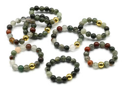 Кольцо на резинке из агата, шарик 5мм Радуга камня