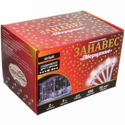 Гирлянда для улицы ЗАНАВЕС "Мерцание" ш2* в3,0 м 480 ламп LED, прозрач.пров,1 реж.,IP-54, Белый (возможность соединения)