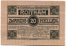 Банкнота 20 геллеров 1920 года Австрия  Ройтам (нотгельд)