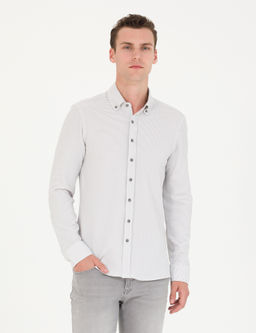 Рубашка Pierre Cardin Slim Fit светло-серая с длинным рукавом