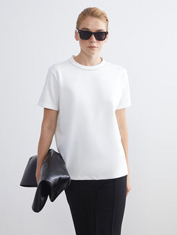 Bisiklet Yaka ??lemeli Kad?n Ti??rt