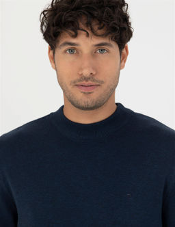 Lacivert Melanj Slim Fit Yar_m Bal_k__ Yaka Basic Triko Kazak - Pierre cardin фото 2
