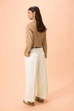 Beyaz Kemerli Pili Detayl? Dokuma Gabardin Pantolon TWOSS26PL00087 - Trendyolmilla фото 4
