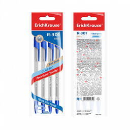 Цена за 24 шт. Набор из 4 ручек шариковых ErichKrause R-301 Stick Classic 1.0, цвет чернил: синий, черный, красный, зеленый (в пакете)