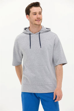 Мужская серая меланжевая толстовка с капюшоном Неожиданная скидка в корзине