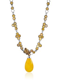 Оригинальное серебряное колье со вставками из натурального балтийского янтаря Винни Пух