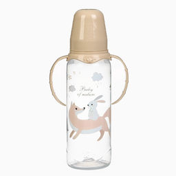 Бутылочка для кормления Крошка Я «Лесные друзья» от 0 мес., 250 мл, цилиндр, с ручками, бежевый