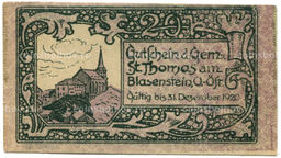 Банкнота 20 геллеров 1920 года Австрия  Санкт-Томас-ам-Блазенштайн (нотгельд)