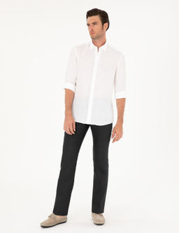Siyah Slim Fit %100 Keten Pantolon