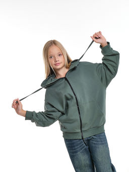 Толстовка на молнии с капюшоном 22-7653 хаки - Mini maxi фото 12