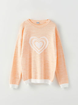 Bisiklet Yaka Desenli Uzun Kollu K?z ?ocuk Triko Kazak