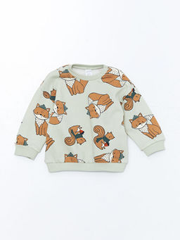 Bisiklet Yaka Uzun Kollu Bask?l? Erkek Bebek Sweatshirt ve Pantolon 2li Tak?m