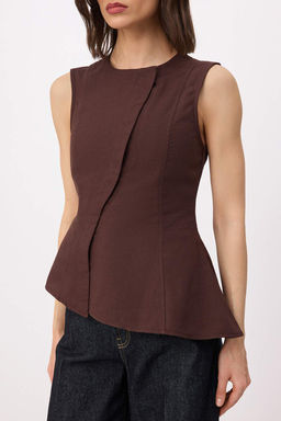 Kahverengi Fitted Capraz Kapama Detayl? Dokuma Yelek TWOSS26YE00022 - Trendyolmilla фото 3