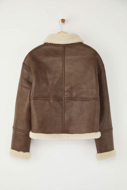 Kahverengi Oversize Kal?p Pelus Detayl? Suni Deri Mont TWOAW26MO00018