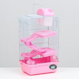 Клетка для мелких грызунов Пижон, с наполнением, 23 х 17 х 45 см, розовая