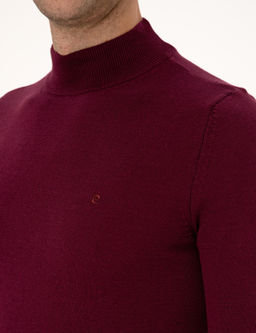 Bordo Slim Fit Yar_m Bal_k__ Yaka Basic Triko Kazak