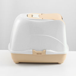 Туалет-домик для кошек закрытый с дверцей 50*38*37 см, бежево-белый - Пижон фото 3