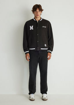 M Logo Bask?l? Siyah Kolej Ceketi - Mavi фото 2