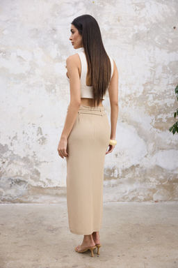 TRENDYOLMILLA Tas Kordon Kemerli Keten Kar?s?ml? Yandan Y?rtmacl? Maxi Boy Dokuma Etek TWOSS25ET00124 фото 4