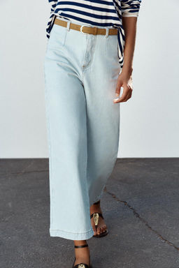 Z1975 WIDE-LEG CROPPED HIGH-WAIST BELTED JEANS - Zara фото 3