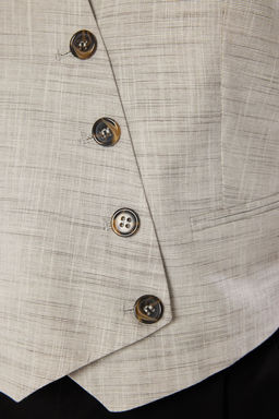 Limited Edition Haki Crop Fitted Dugme Detayl? Dokuma Keten Gorunumlu Yelek TWOSS23YE00016