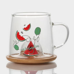 Кружка «Арбузик», 300 мл, с деревянной крышкой, стекло, прозрачная