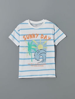 Bisiklet Yaka ?izgili Penye Erkek ?ocuk Ti??rt