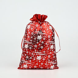 Цена за 10 шт. Мешочек подарочный новогодний парча «Снежинки», красный, 20×30 см