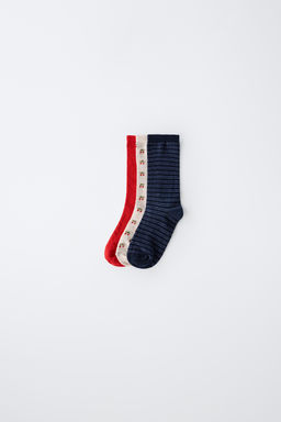 PACK TRES CALCETINES LARGOS ESTAMPADO CEREZAS / Rojo