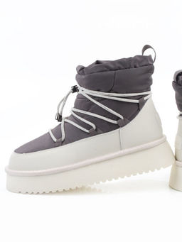 04-WF029-4M DK. GRAY/MILK Ботинки зимние женские (натуральная кожа, курточная ткань, 100% шерсть)