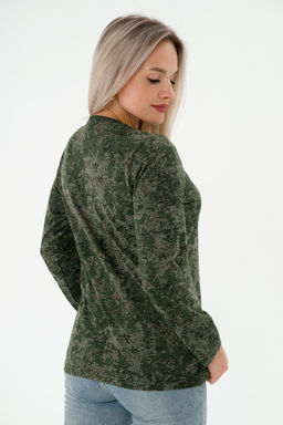 Футболка женская длинный рукав из кулирки цифра зеленый - Амадэль фото 7