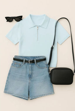 K13364 Джемпер-поло (вязаный трикотаж) ГОЛУБОЙ