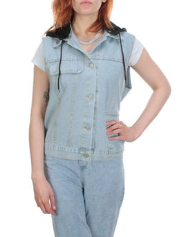 803 BLUE/BLACK Джинсовый жилет женский (100% хлопок) - Фабричный китай фото 3